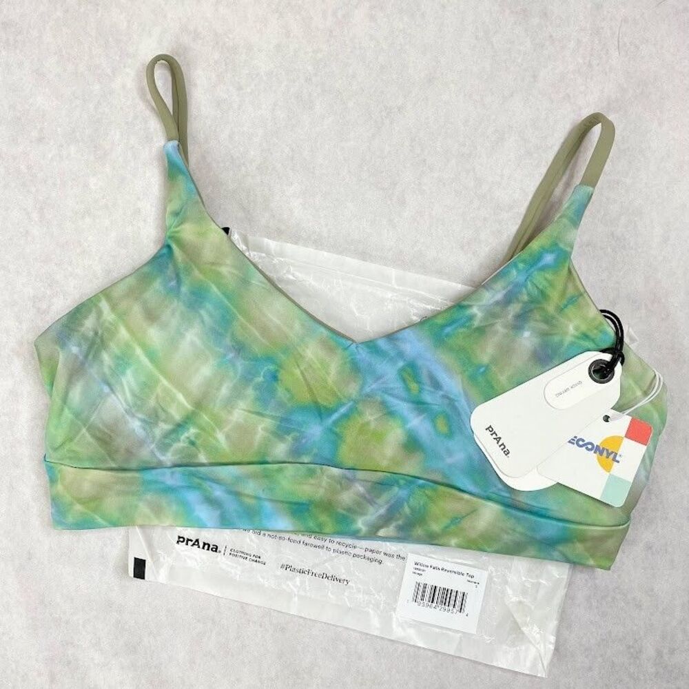 prAna Bikini Top Womens Small Blue Reversible Green Bralette Beach Vacation NEW!
